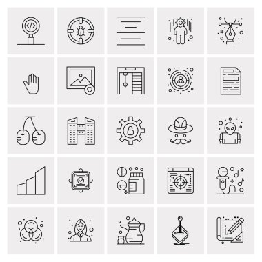 25 Evrensel İş Simgeleri Vektörü. Web ve Mobil İlişkili projelerde kullanılacak yaratıcı Simge İllüstrasyonu.