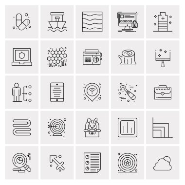 25 Evrensel İş Simgeleri Vektörü. Web ve Mobil İlişkili projelerde kullanılacak yaratıcı Simge İllüstrasyonu.