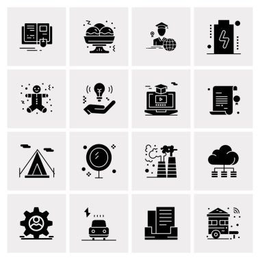 16 Evrensel İş Simgeleri Vektörü. Web ve Mobil İlişkili projelerde kullanılacak yaratıcı Simge İllüstrasyonu.