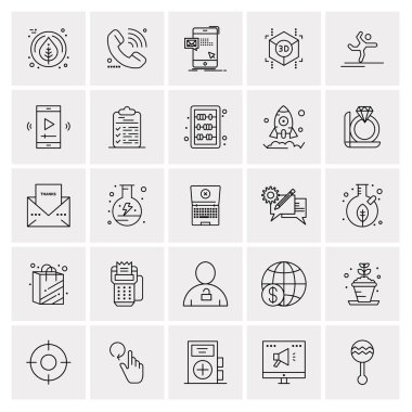 25 Evrensel İş Simgeleri Vektörü. Web ve Mobil İlişkili projelerde kullanılacak yaratıcı Simge İllüstrasyonu.