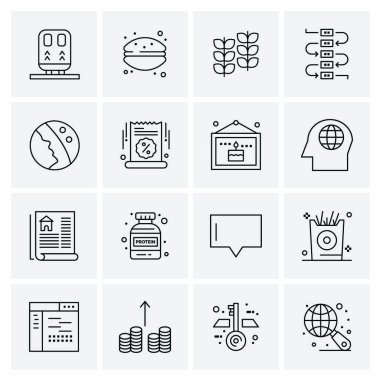 16 Evrensel İş Simgeleri Vektörü. Web ve Mobil İlişkili projelerde kullanılacak yaratıcı Simge İllüstrasyonu.