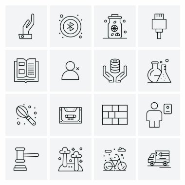 16 Evrensel İş Simgeleri Vektörü. Web ve Mobil İlişkili projelerde kullanılacak yaratıcı Simge İllüstrasyonu.