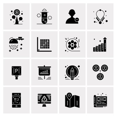 16 Evrensel İş Simgeleri Vektörü. Web ve Mobil İlişkili projelerde kullanılacak yaratıcı Simge İllüstrasyonu.
