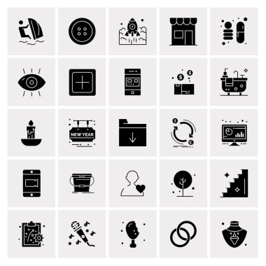 25 Evrensel İş Simgeleri Vektörü. Web ve Mobil İlişkili projelerde kullanılacak yaratıcı Simge İllüstrasyonu.