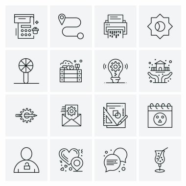 16 Evrensel İş Simgeleri Vektörü. Web ve Mobil İlişkili projelerde kullanılacak yaratıcı Simge İllüstrasyonu.