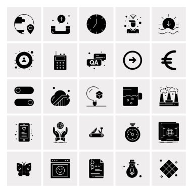 25 Evrensel İş Simgeleri Vektörü. Web ve Mobil İlişkili projelerde kullanılacak yaratıcı Simge İllüstrasyonu.