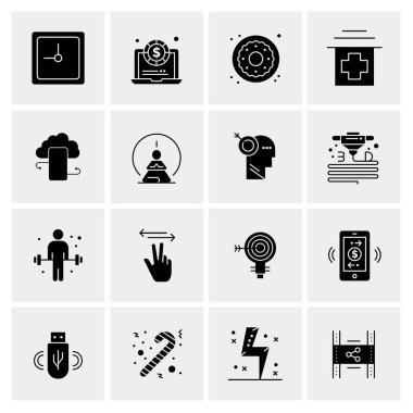 16 Evrensel İş Simgeleri Vektörü. Web ve Mobil İlişkili projelerde kullanılacak yaratıcı Simge İllüstrasyonu.