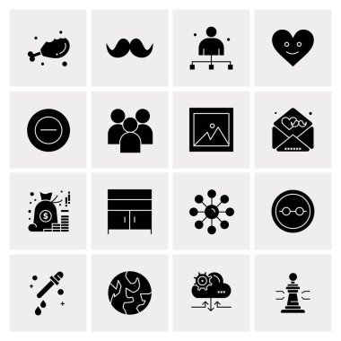 16 Evrensel İş Simgeleri Vektörü. Web ve Mobil İlişkili projelerde kullanılacak yaratıcı Simge İllüstrasyonu.