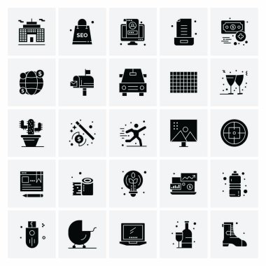 25 Evrensel İş Simgeleri Vektörü. Web ve Mobil İlişkili projelerde kullanılacak yaratıcı Simge İllüstrasyonu.