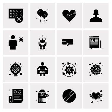 16 Evrensel İş Simgeleri Vektörü. Web ve Mobil İlişkili projelerde kullanılacak yaratıcı Simge İllüstrasyonu.
