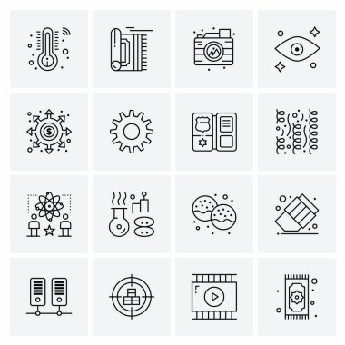 16 Evrensel İş Simgeleri Vektörü. Web ve Mobil İlişkili projelerde kullanılacak yaratıcı Simge İllüstrasyonu.