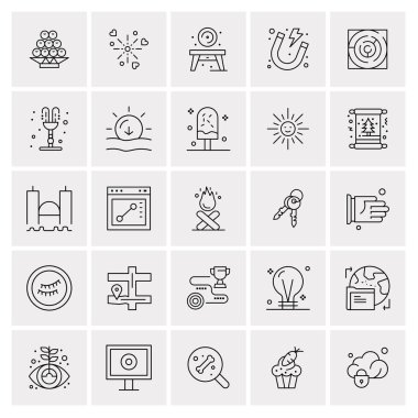 25 Evrensel İş Simgeleri Vektörü. Web ve Mobil İlişkili projelerde kullanılacak yaratıcı Simge İllüstrasyonu.