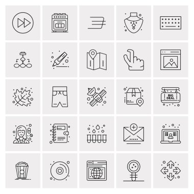 25 Evrensel İş Simgeleri Vektörü. Web ve Mobil İlişkili projelerde kullanılacak yaratıcı Simge İllüstrasyonu.