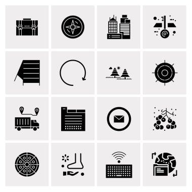 16 Evrensel İş Simgeleri Vektörü. Web ve Mobil İlişkili projelerde kullanılacak yaratıcı Simge İllüstrasyonu.