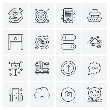 16 Evrensel İş Simgeleri Vektörü. Web ve Mobil İlişkili projelerde kullanılacak yaratıcı Simge İllüstrasyonu.