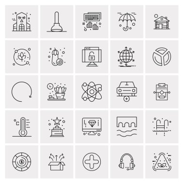 25 Evrensel İş Simgeleri Vektörü. Web ve Mobil İlişkili projelerde kullanılacak yaratıcı Simge İllüstrasyonu.