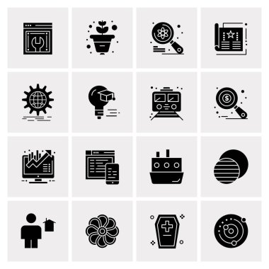 16 Evrensel İş Simgeleri Vektörü. Web ve Mobil İlişkili projelerde kullanılacak yaratıcı Simge İllüstrasyonu.