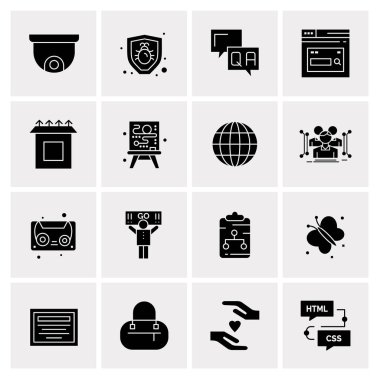 16 Evrensel İş Simgeleri Vektörü. Web ve Mobil İlişkili projelerde kullanılacak yaratıcı Simge İllüstrasyonu.