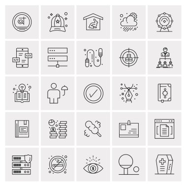 25 Evrensel İş Simgeleri Vektörü. Web ve Mobil İlişkili projelerde kullanılacak yaratıcı Simge İllüstrasyonu.