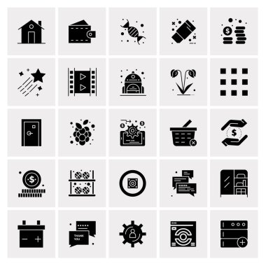 25 Evrensel İş Simgeleri Vektörü. Web ve Mobil İlişkili projelerde kullanılacak yaratıcı Simge İllüstrasyonu.