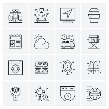 16 Evrensel İş Simgeleri Vektörü. Web ve Mobil İlişkili projelerde kullanılacak yaratıcı Simge İllüstrasyonu.