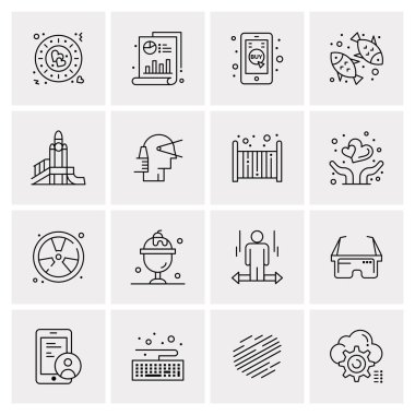 16 Evrensel İş Simgeleri Vektörü. Web ve Mobil İlişkili projelerde kullanılacak yaratıcı Simge İllüstrasyonu.