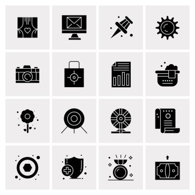 16 Evrensel İş Simgeleri Vektörü. Web ve Mobil İlişkili projelerde kullanılacak yaratıcı Simge İllüstrasyonu.