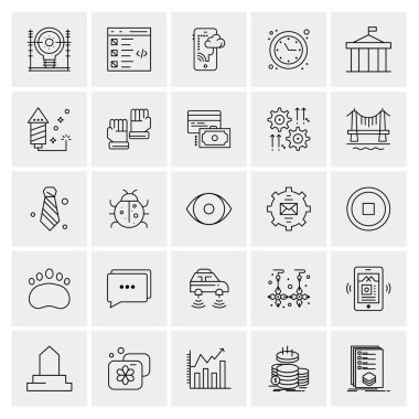 25 Evrensel İş Simgeleri Vektörü. Web ve Mobil İlişkili projelerde kullanılacak yaratıcı Simge İllüstrasyonu.