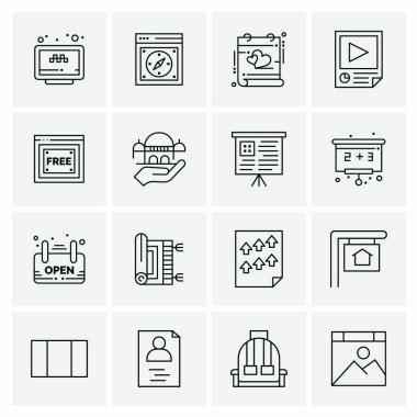 16 Evrensel İş Simgeleri Vektörü. Web ve Mobil İlişkili projelerde kullanılacak yaratıcı Simge İllüstrasyonu.