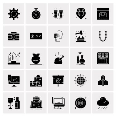 25 Evrensel İş Simgeleri Vektörü. Web ve Mobil İlişkili projelerde kullanılacak yaratıcı Simge İllüstrasyonu.