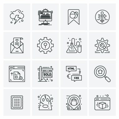 16 Evrensel İş Simgeleri Vektörü. Web ve Mobil İlişkili projelerde kullanılacak yaratıcı Simge İllüstrasyonu.