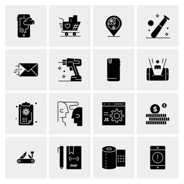 16 Evrensel İş Simgeleri Vektörü. Web ve Mobil İlişkili projelerde kullanılacak yaratıcı Simge İllüstrasyonu.