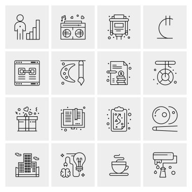 16 Evrensel İş Simgeleri Vektörü. Web ve Mobil İlişkili projelerde kullanılacak yaratıcı Simge İllüstrasyonu.