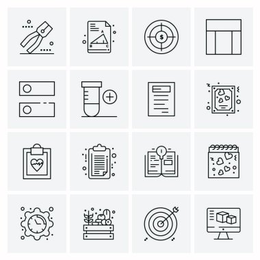 16 Evrensel İş Simgeleri Vektörü. Web ve Mobil İlişkili projelerde kullanılacak yaratıcı Simge İllüstrasyonu.