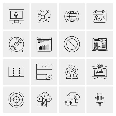 16 Evrensel İş Simgeleri Vektörü. Web ve Mobil İlişkili projelerde kullanılacak yaratıcı Simge İllüstrasyonu.