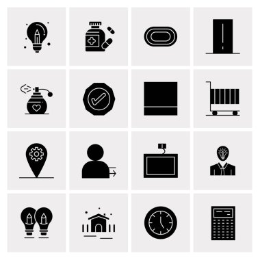 16 Evrensel İş Simgeleri Vektörü. Web ve Mobil İlişkili projelerde kullanılacak yaratıcı Simge İllüstrasyonu.