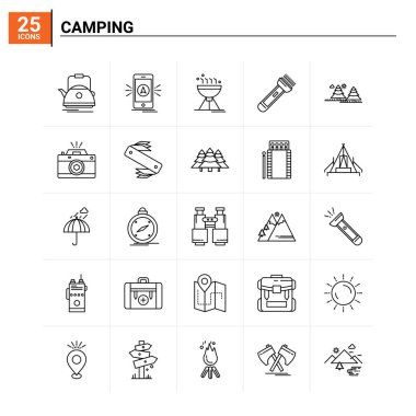 25 kamp ikonu seti. vektör arkaplanı