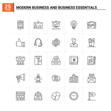 25 Modern Business and business temel ikon seti. vektör geri