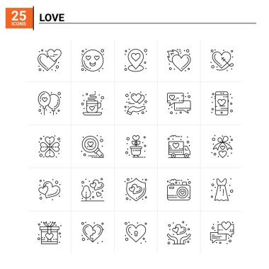 25 Love simgesi. vektör arkaplanı