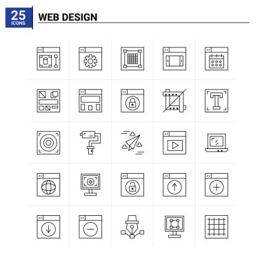 25 Web Tasarım simgesi seti. vektör arkaplanı