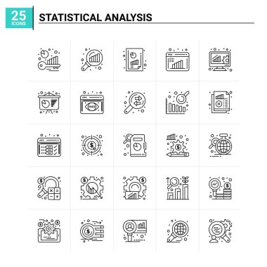 25 İstatistik Analiz Simgesi seti. vektör arkaplanı