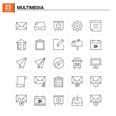 25 Multimedya simgesi seti. vektör arkaplanı
