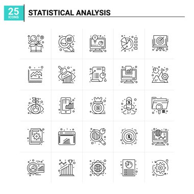 25 İstatistik Analiz Simgesi seti. vektör arkaplanı