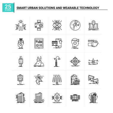 25 Akıllı Şehir Çözümleri ve Giyilebilir Teknoloji ikonu seti. vekto