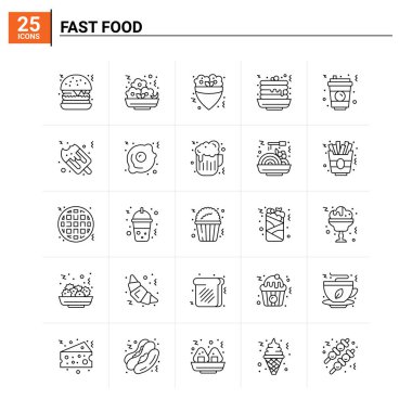 25 Fast Food ikonu seti. vektör arkaplanı