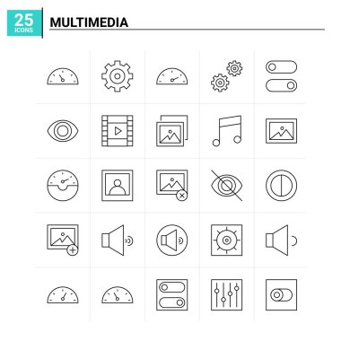 25 Multimedya simgesi seti. vektör arkaplanı