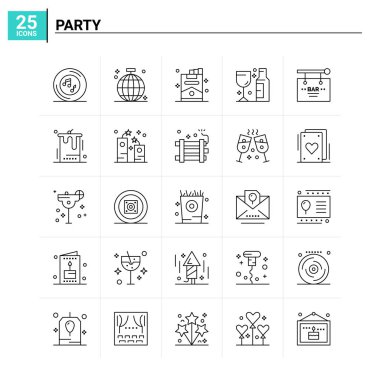 25 Parti simgesi seti. vektör arkaplanı