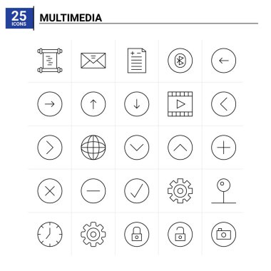 25 Multimedya simgesi seti. vektör arkaplanı
