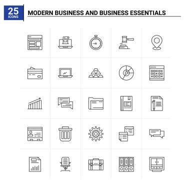 25 Modern Business and business temel ikon seti. vektör geri