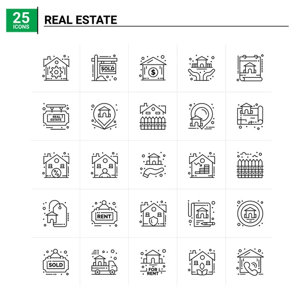 25 Conjunto de iconos inmobiliarios. fondo de vector — Archivo Imágenes Vectoriales